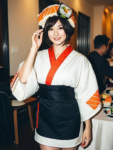 Woman in Sushi Roll Costume at Party