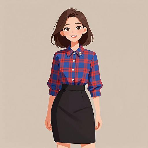 Preppy Woman in Plaid and A-line Skirt