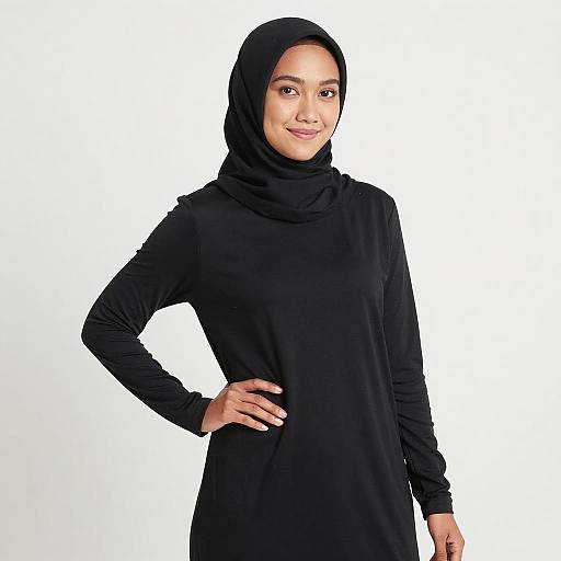Asian Woman in Black Turtleneck Hijab
