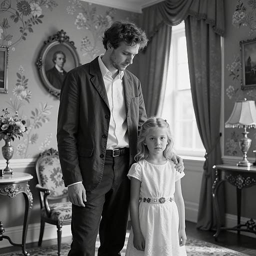 Timeless Bond: A Vintage Black-and-White Scene