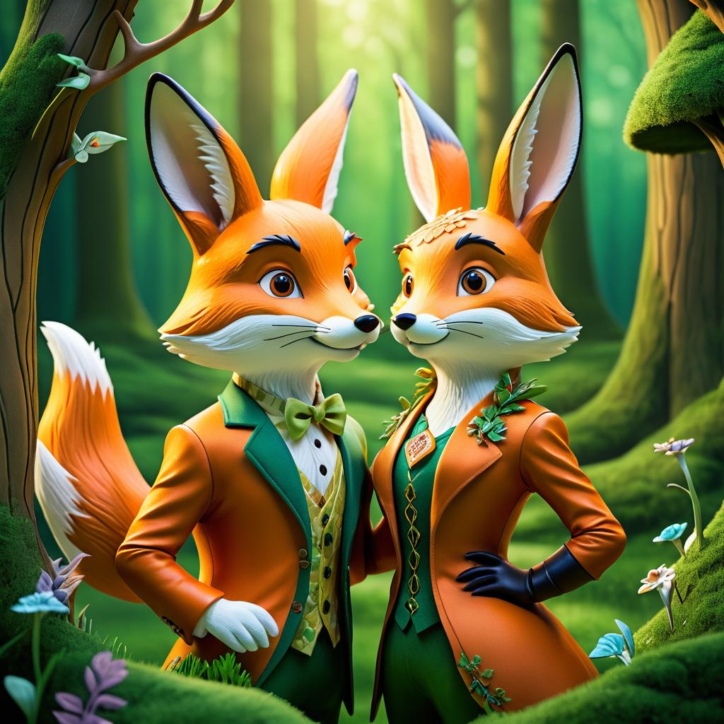 Playful Fox and Rabbit in Enchanted Forest