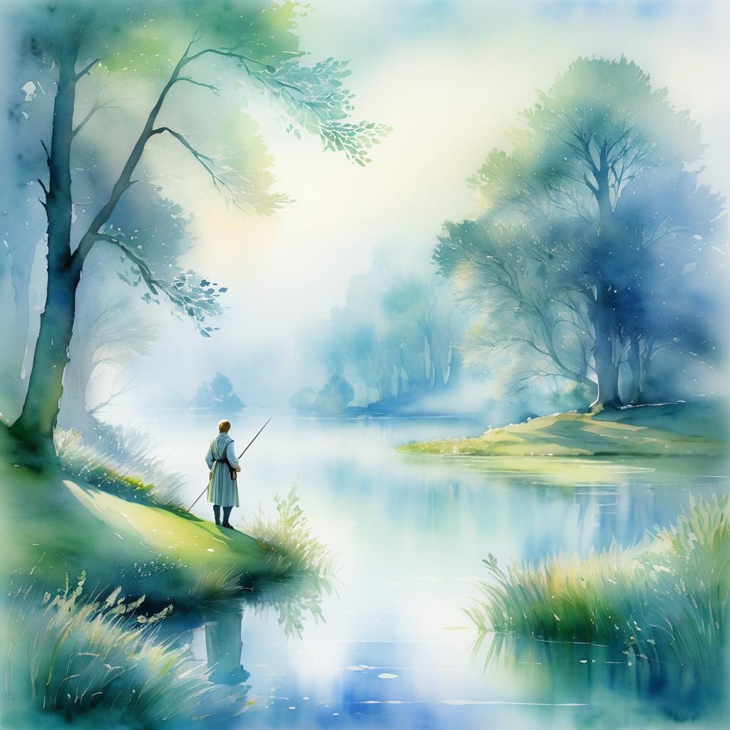 Serene Bedivere in Watercolor Landscape