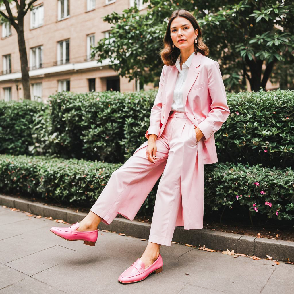 Chic Woman in Stylish Pink Loafers