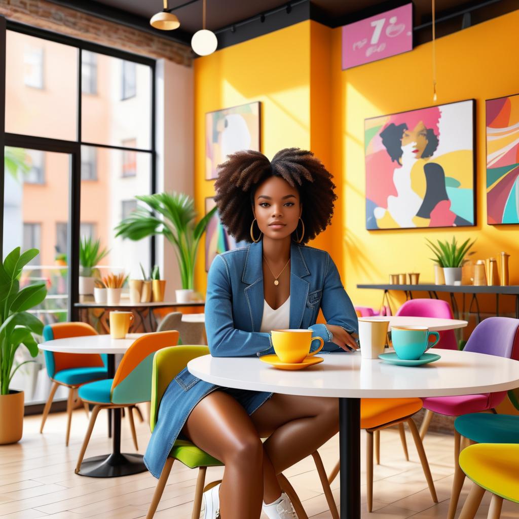 Vibrant Café Portrait of a Young Woman