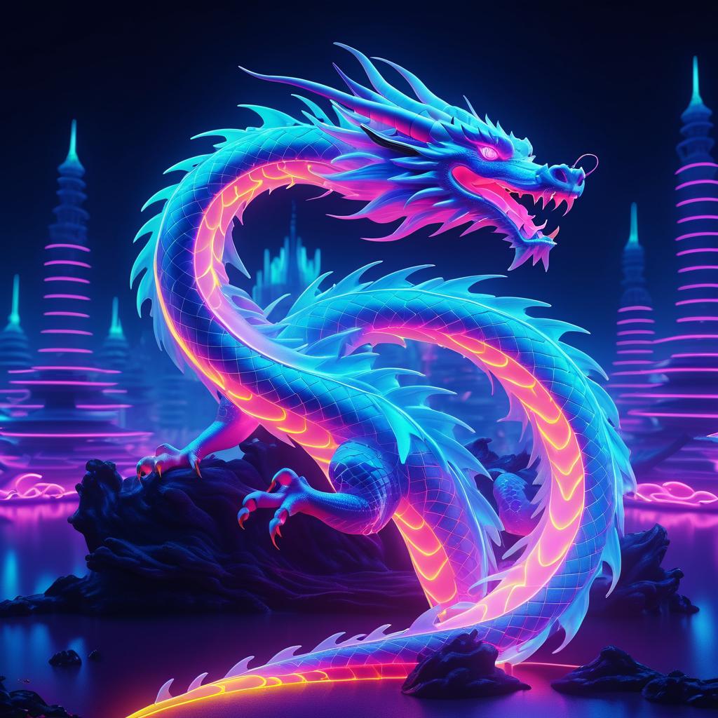 High-Resolution Neon Dragon in Surreal Glow