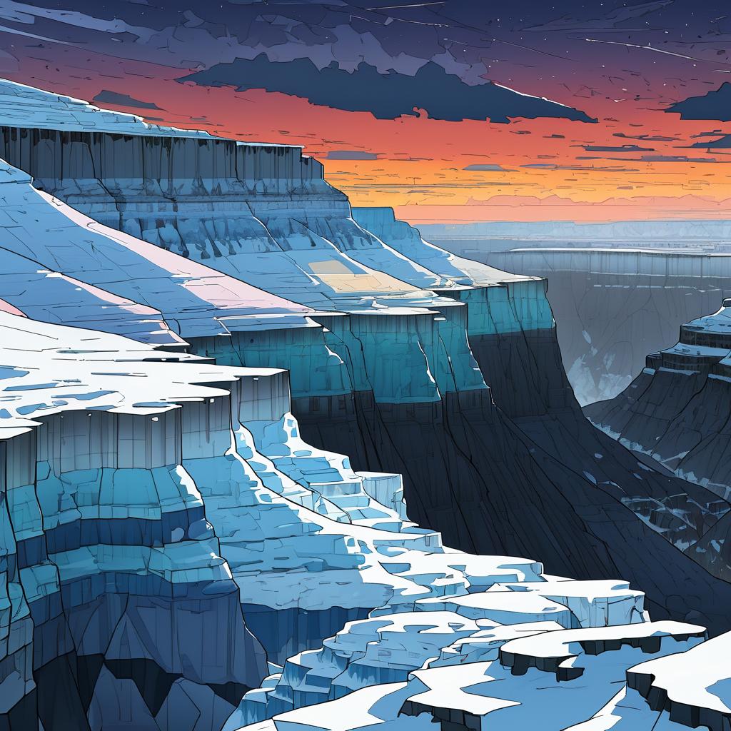 Twilight Snowy Cliffs with Crystalline Scenes