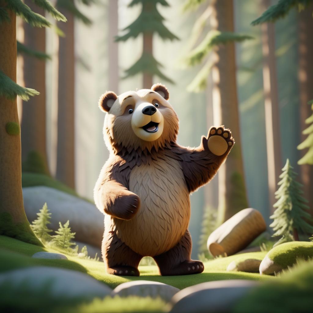 Charming Bear in Cozy Woodland Scene