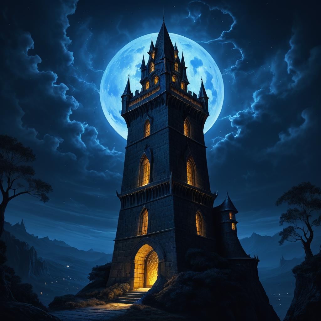 Dark Fantasy Wizard's Tower at Night