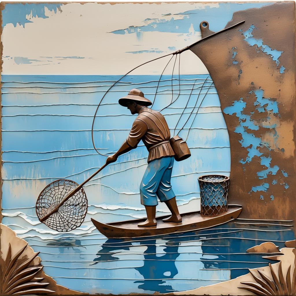 Rustic Fisherman Sculpture in Coastal Art