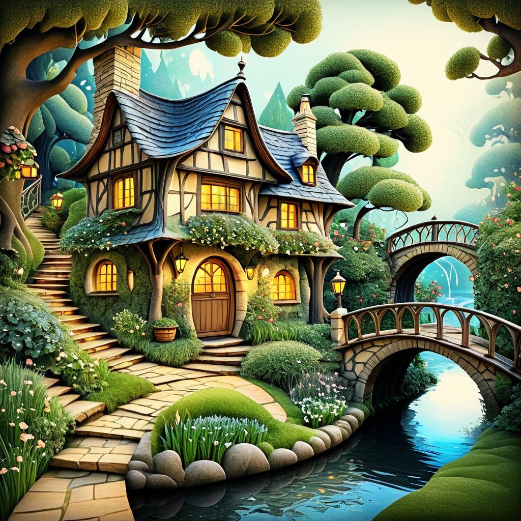 Whimsical Fairy-Tale Cottage Illustration