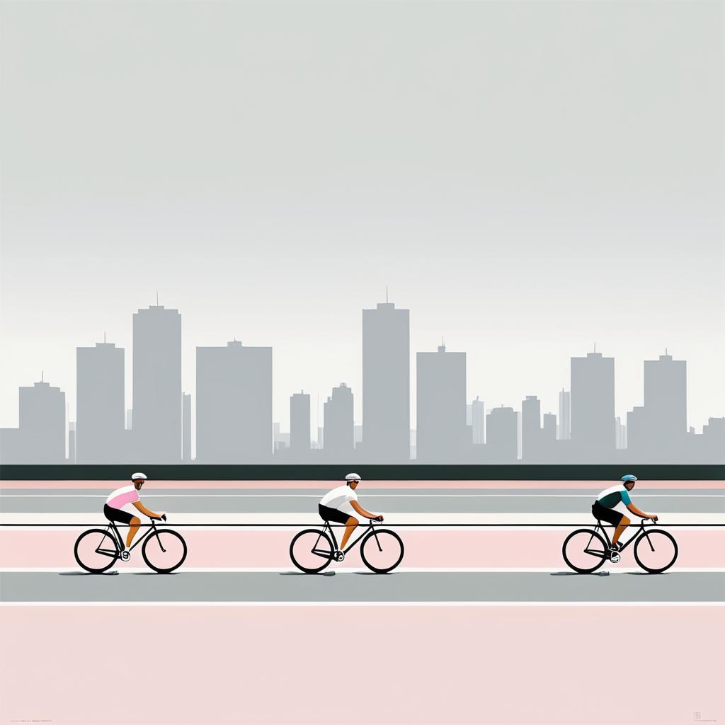 Minimalist Cyclists in Urban Skyline