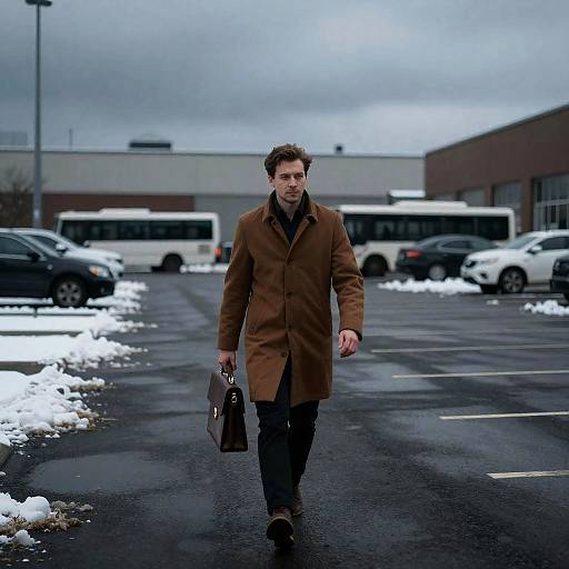Man in Brown Coat Walking in Snow