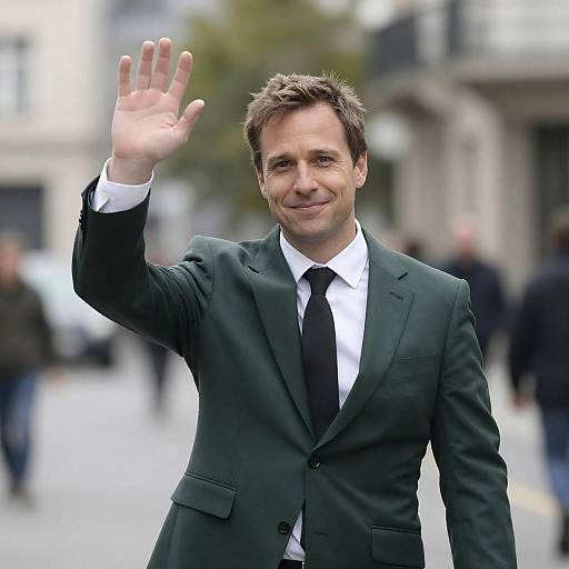 Man Waving in Urban Street Portrait