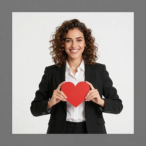 Confident Woman Holding Red Heart