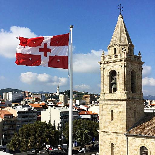 Sunny Cityscape with Bell Tower