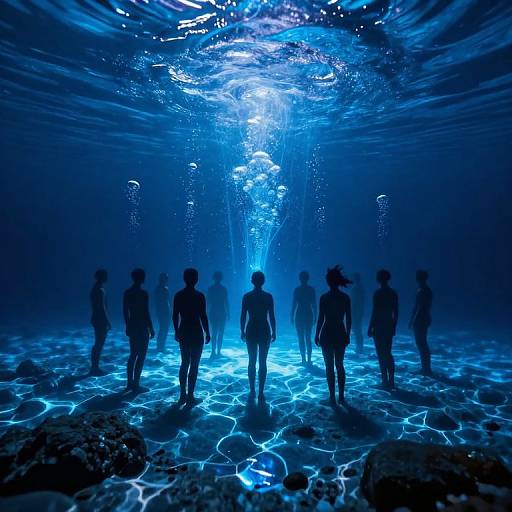 Surreal Underwater Silhouettes with Blue Beams