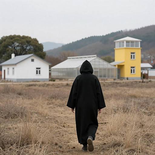 Mystical Figure in Rural Landscape