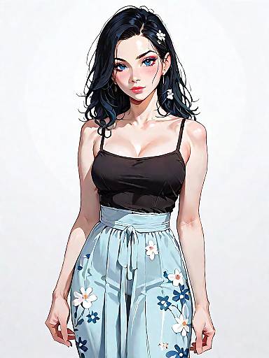 Woman in Black Crop Top and Floral Skirt