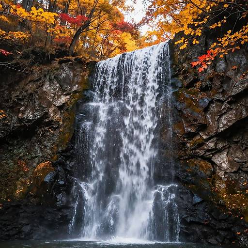 Autumn Waterfall with Golden Leaves
