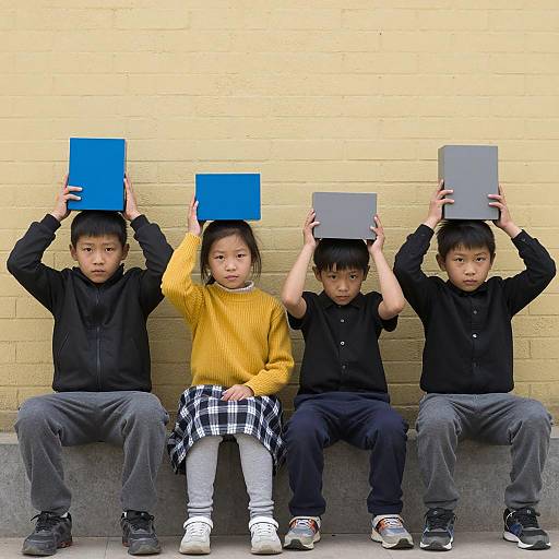 Children Balancing Books on Heads
