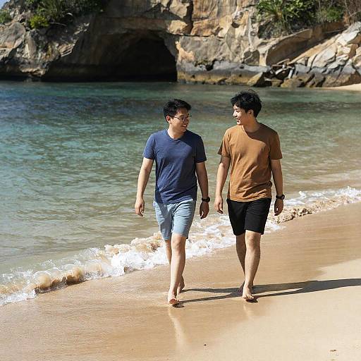 Joyful Stroll on a Sunny Beach