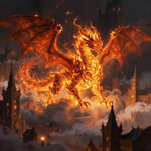 Fiery Dragon Over Enchanted City