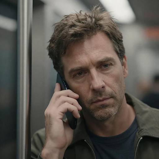 Serious Middle-Aged Man on the Phone