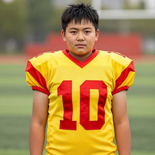 Boy in Yellow Red Football Jersey