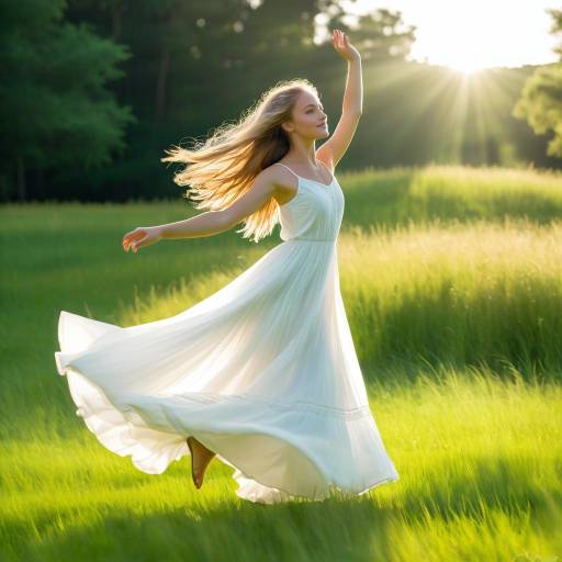 Young Woman Dancing in Sunlit Field