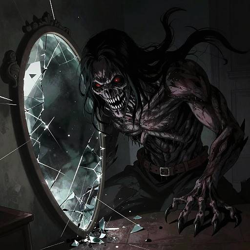Monstrous Creature Emerging From Mirror