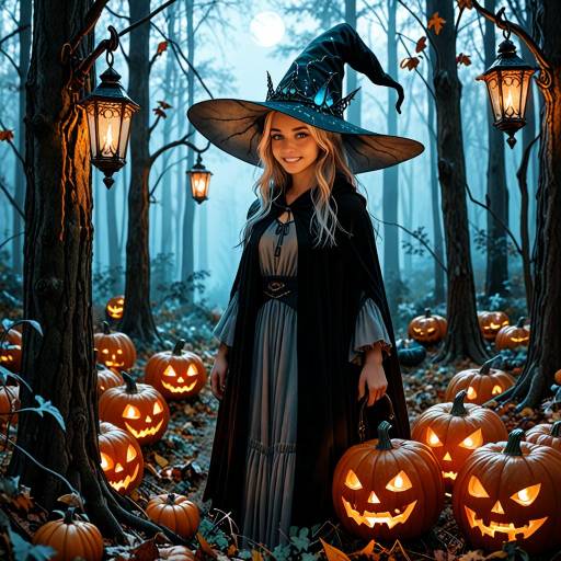 Whimsical Halloween Witch in Moonlit Forest