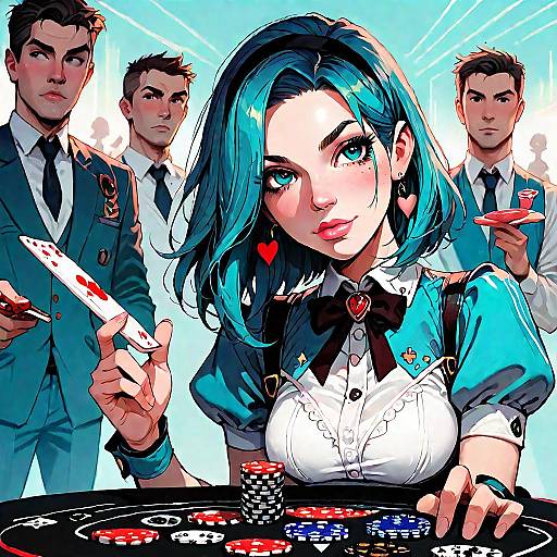 Confident Alice Playing Poker with Gangsters