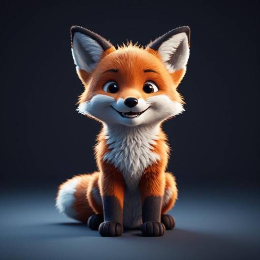 3D Cute Smiling Fox Cub Pixar Style