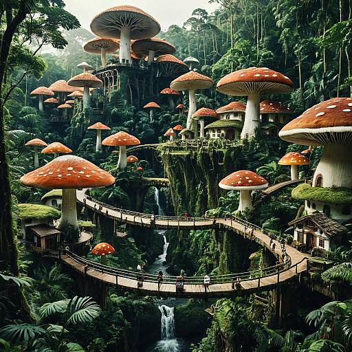 Giant Mushroom Village in Rainforest Canopy