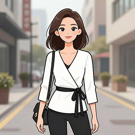 Smiling Woman in Urban Chic Outfit