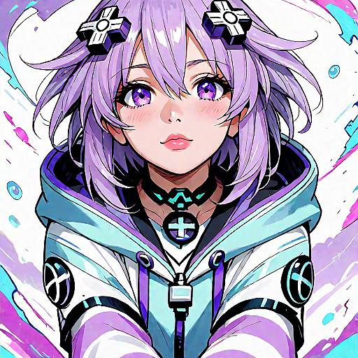 Neptune Nephoodie: Purple-Haired Anime Portrait