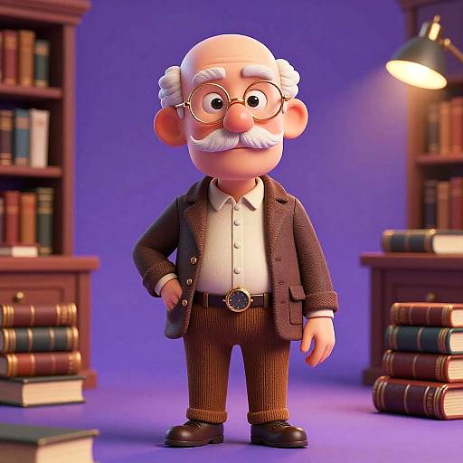 Elderly Man in Vintage Library