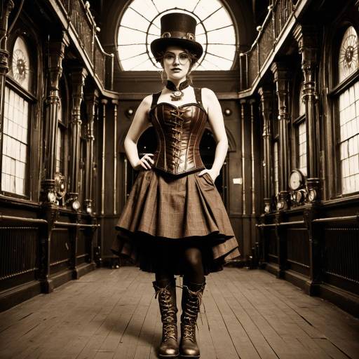 Woman in Steampunk Victorian Outfit in Opera House