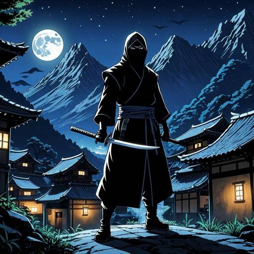 Ninja in Moonlit Mountain Village