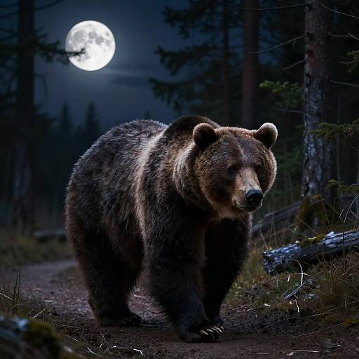 Eerie Nighttime Grizzly Bear Portrait