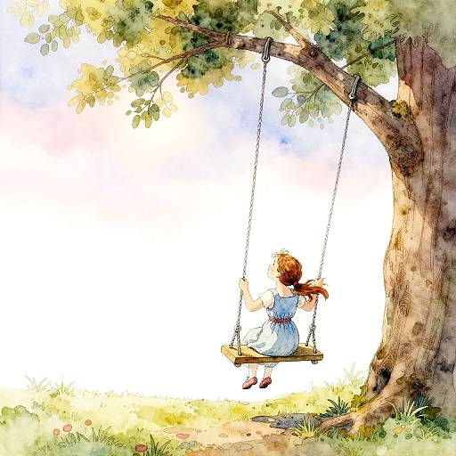 Whimsical Girl on Pastel Tree Swing