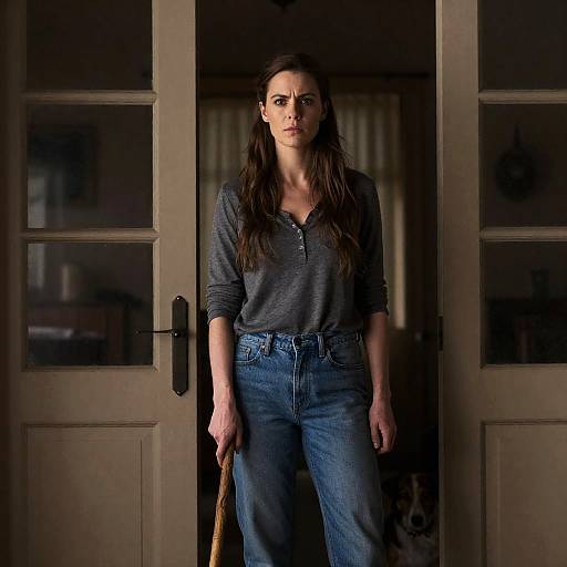 Woman in Doorway with Intense Expression