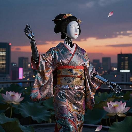 Futuristic Geisha Robot at Dusk
