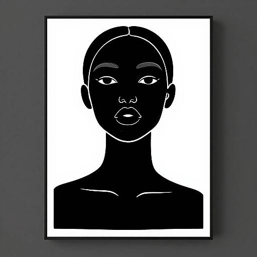 Black and white digital drawing of a stylized, silhouette female face with short hair, prominent nose, and full lips, set against a white background.