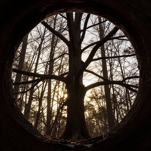Serene Forest View Through Tree Hollow