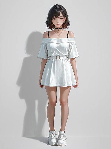 Realistic Woman in White Bodycon Dress