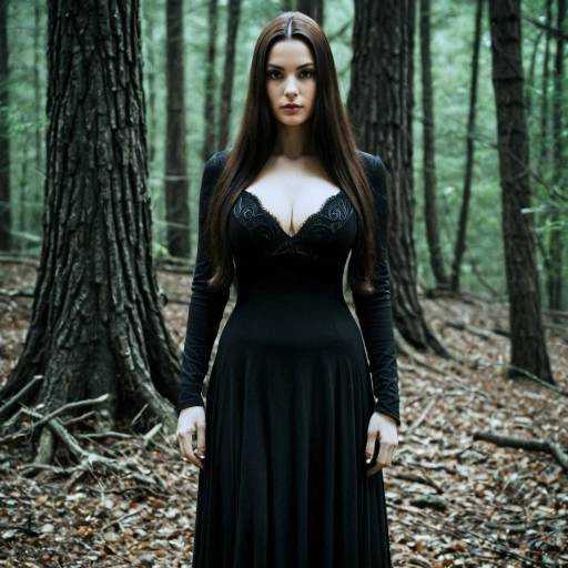 Elegant Morticia Outfit in a Forest