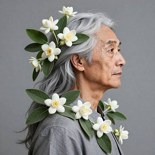 Elderly Man with Botanical Hair