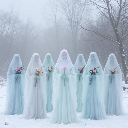 Ethereal Winter Nuns with Flowers
