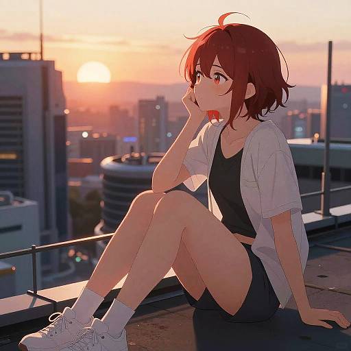 Anime Girl on Futuristic Rooftop